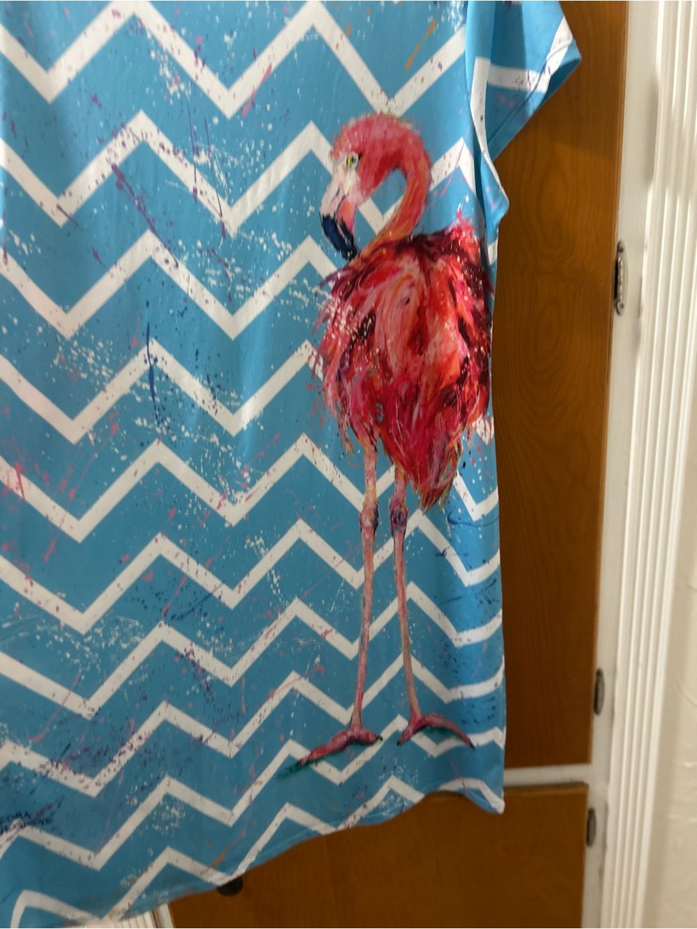 Leoma Lovegrove Blue Chevron Flamingo Casual Women's Dress - Picture 5 of 5